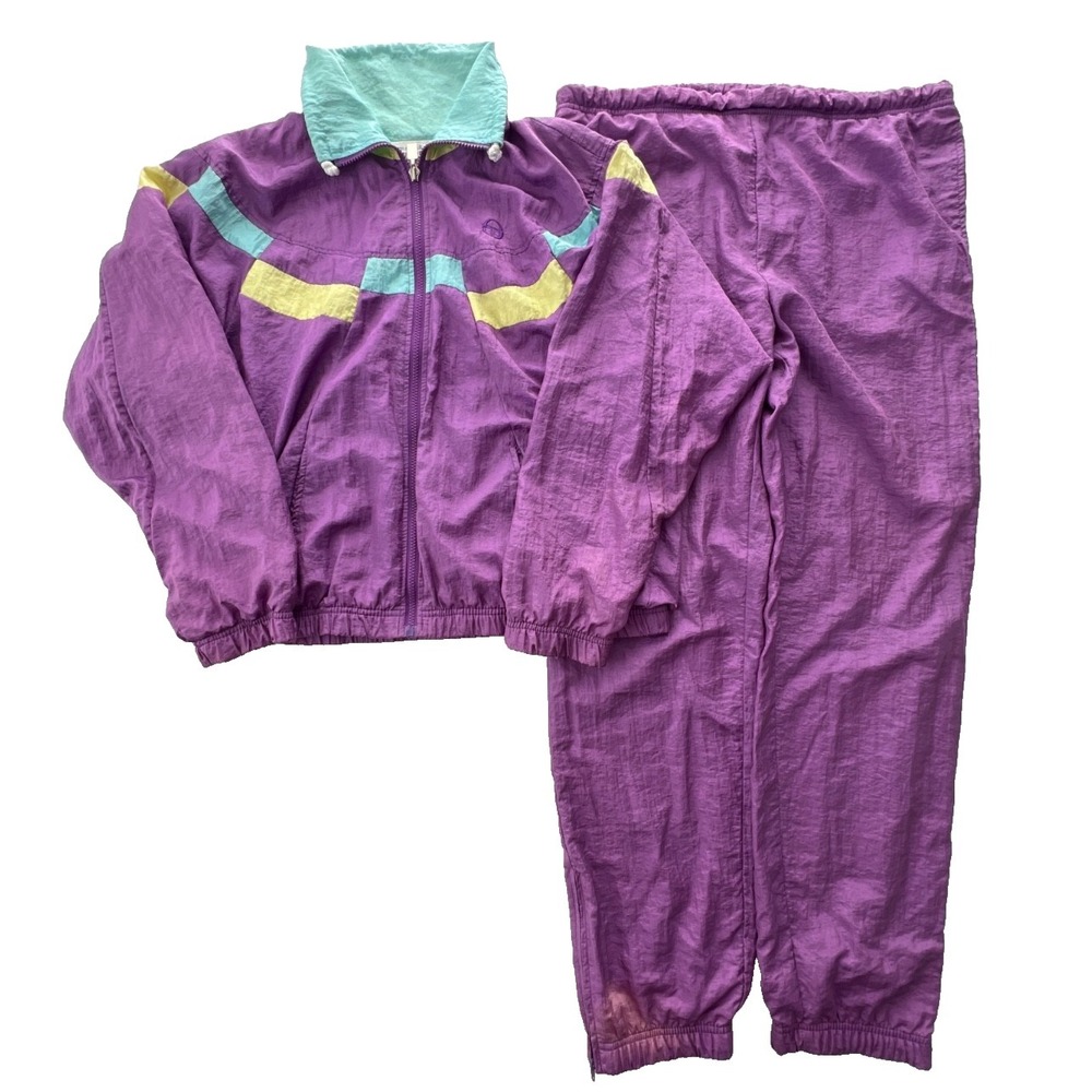Sergio Tacchini Tracksuit Womens 8 VTG Purple Yellow Blue Y2K 90s Set Retro RARE - Picture 2 of 16